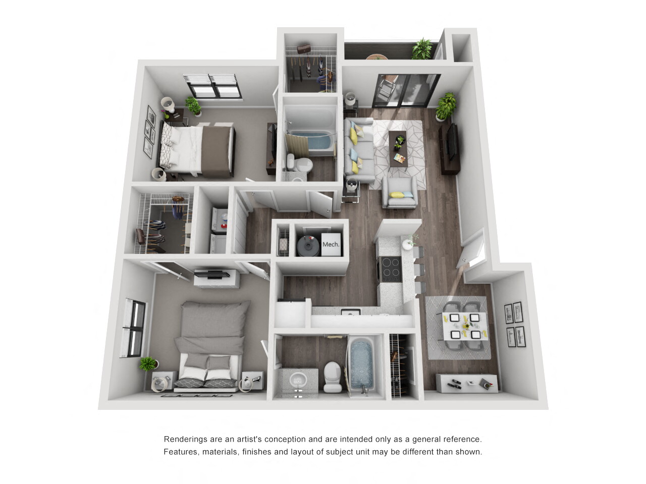 Floor plan for 2 beds, 2 baths, 1025 sqft
